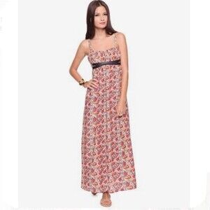 Beautiful Chiffon maxi dress with leather detail and pockets size medium
